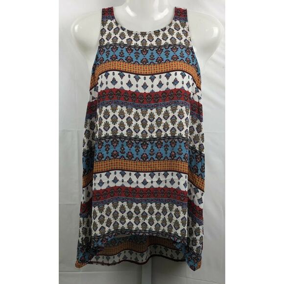 Pink Rose Tank Top Women Medium Multicolor Geo High Neck Back Zip Sleeveless - Picture 1 of 11